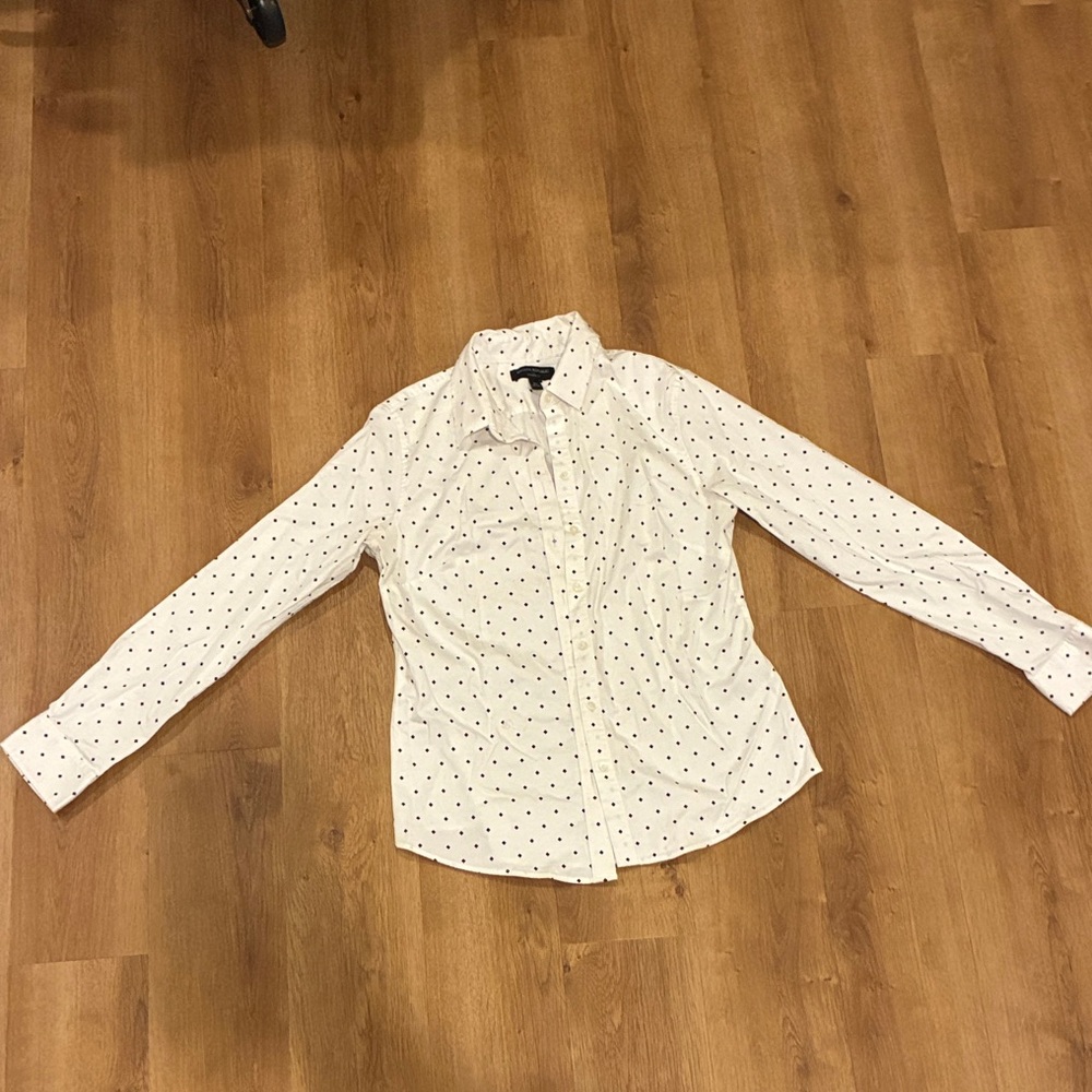 Banana Republic Black Diamond Polka Dot‎ Button-Down White Tailored Shirt